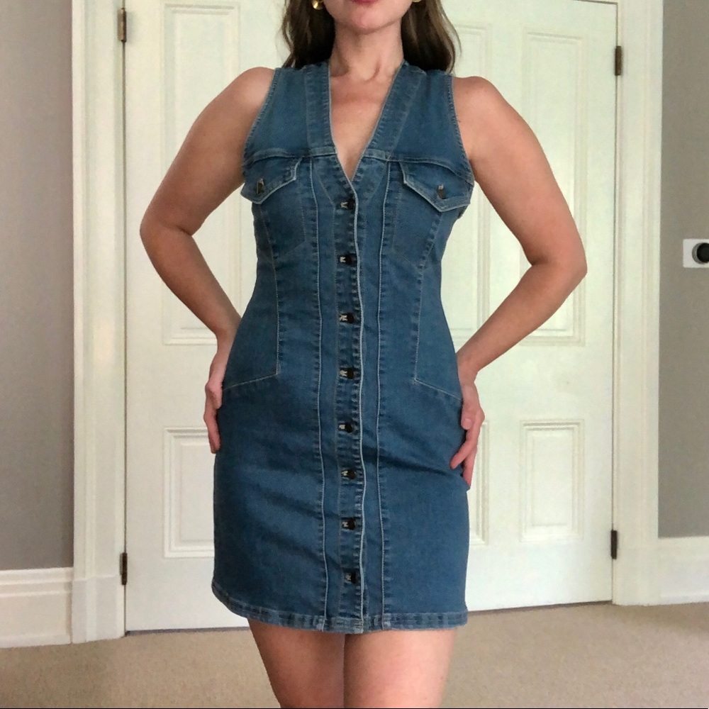Free People denim utility button down mini dress
